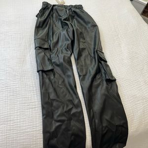 Black leather cargo pants